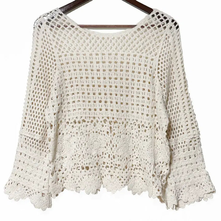 [BUNJANG] Vintage Japanese Knit Floral Embroidery Long Sleeve / 일본빈티지 펀칭뜨개 꽃자수긴팔니트 모리걸하구미룩갸루y2k히피