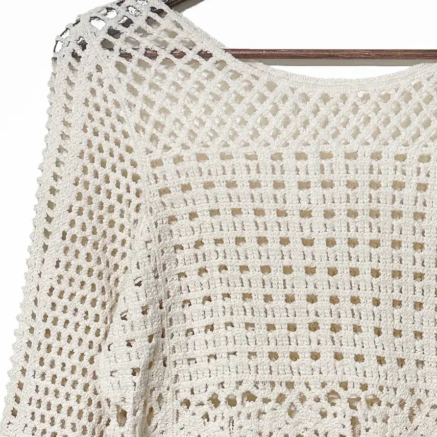 [BUNJANG] Vintage Japanese Knit Floral Embroidery Long Sleeve / 일본빈티지 펀칭뜨개 꽃자수긴팔니트 모리걸하구미룩갸루y2k히피