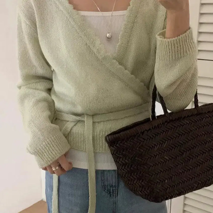 [BUNJANG] Ganaesra Wrap Knit Apple Green / 가내스라 랩 니트 애플그린