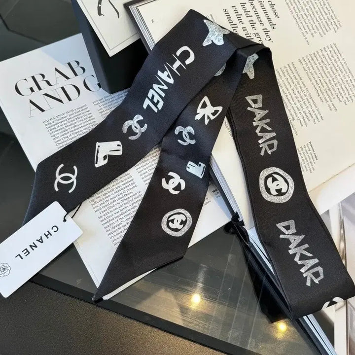 [BUNJANG] Chanel Black Silk Scarf 120cm / 샤넬 120cm 패션 블랙 실크 스카프