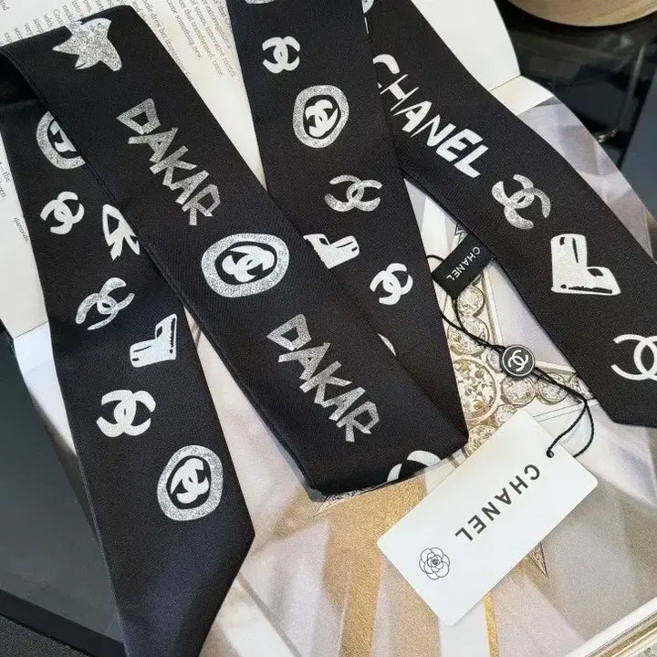 [BUNJANG] Chanel Black Silk Scarf 120cm / 샤넬 120cm 패션 블랙 실크 스카프