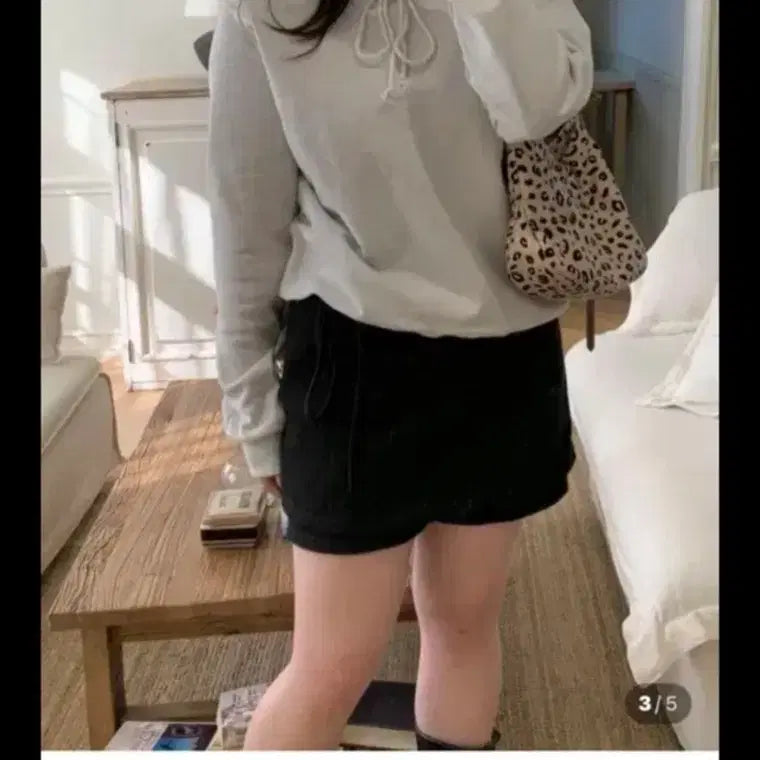 [BUNJANG] Ribbed Shorts with Belt - Black / 허리끈 블랙 반바지 골지 숏팬츠 치마 바지