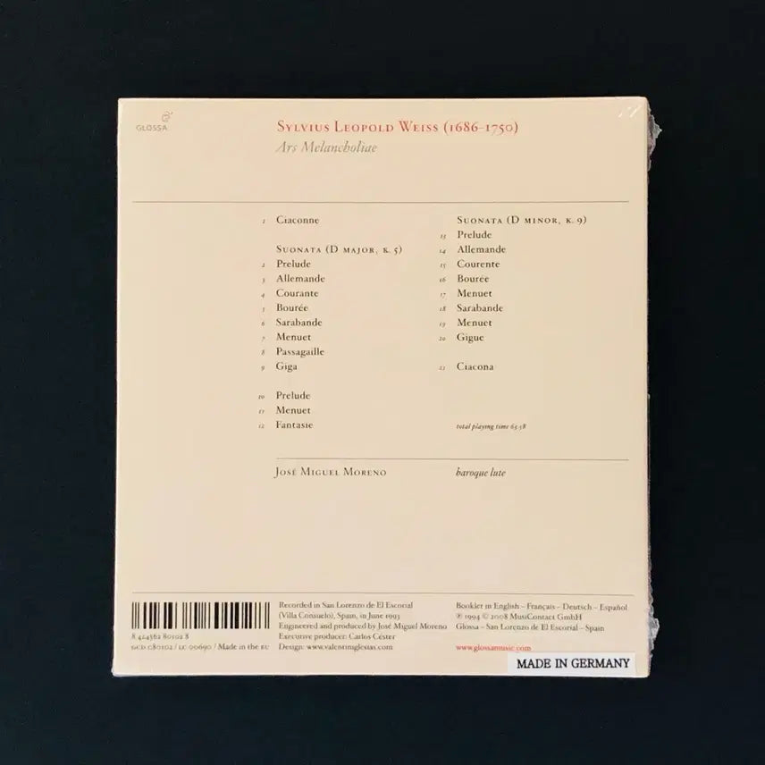 [BUNJANG] Jose Miguel Moreno Sylvius Leopold Weiss Ars Melancholiae CD / [CD미개봉] 바이스 (Weiss): 아르스 멜랑콜리에