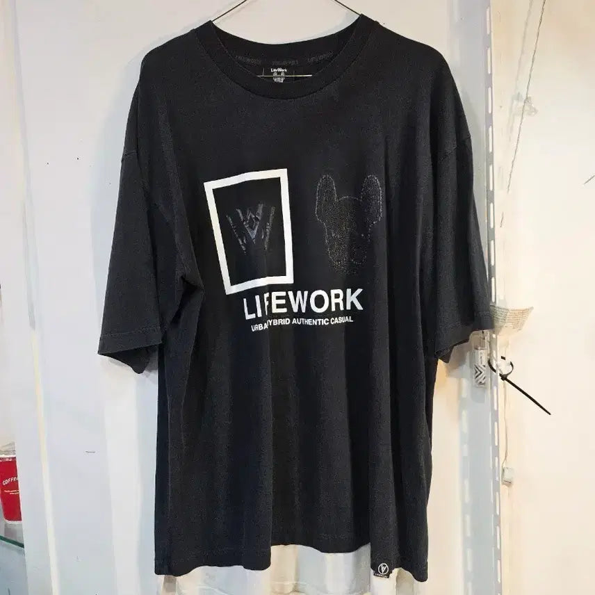 [BUNJANG] Lifework Layered Short Sleeve T-Shirt Black / <만원빈티지 >라이프워크 레이어드 반팔 티셔츠 블랙