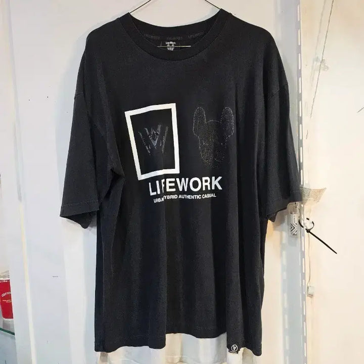 [BUNJANG] Lifework Layered Short Sleeve T-Shirt Black / <만원빈티지 >라이프워크 레이어드 반팔 티셔츠 블랙