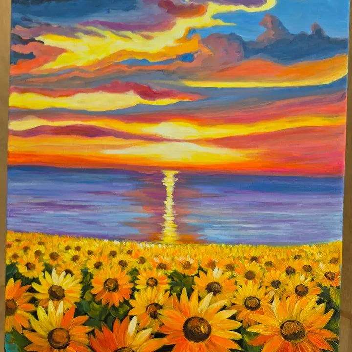 [BUNJANG] Sunflower Field and Sunset Canvas Painting / 꿈결같이 피어나는 해바라기들