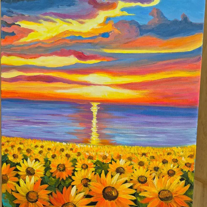 [BUNJANG] Sunflower Field and Sunset Canvas Painting / 꿈결같이 피어나는 해바라기들