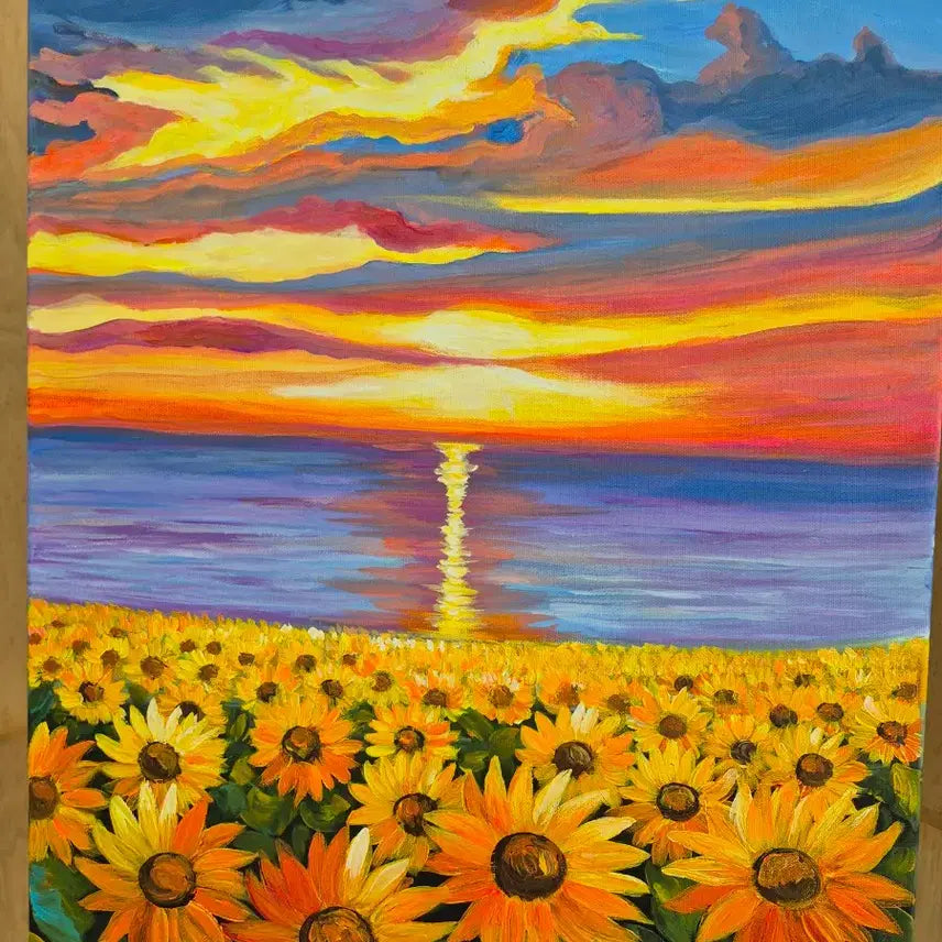 [BUNJANG] Sunflower Field and Sunset Canvas Painting / 꿈결같이 피어나는 해바라기들