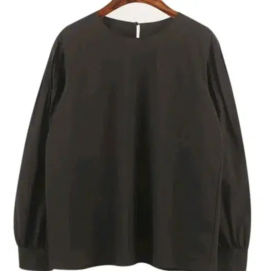 [BUNJANG] Gathered Sleeve Relaxed Fit Slit Sleeve Blouse (Dark Gray) / 셔링 소매 살짝여유핏 트임소매 블라우스 먹색