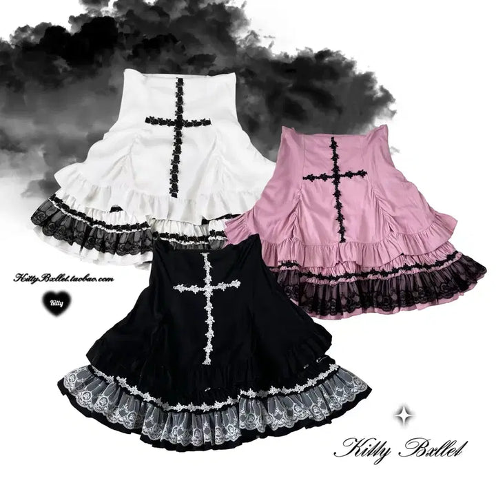 [BUNJANG] KittyBxllet Cross Lace Mini Skirt / KittyBxllet 지뢰계 크로스 레이스 미니스커트(3컬러)예약판매