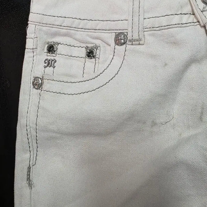 [BUNJANG] MISS ME Y2K 8-Length Low-Rise Denim Pants Cream / MISS ME 미스미 Y2K 로우라이즈 8부 데님 팬츠 크림진 25