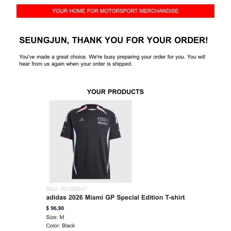 [BUNJANG] Audi F1 2026 Miami GP T-Shirt / 아우디 F1 2026 마이애미 GP 티셔츠 미개봉