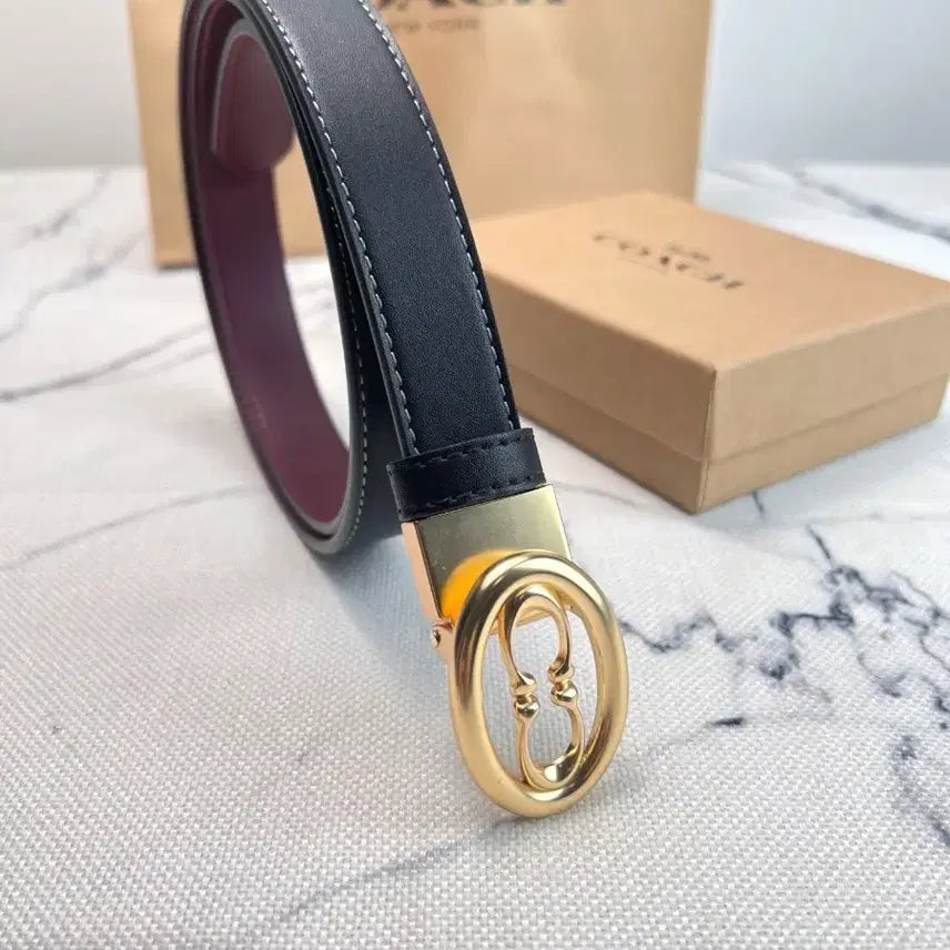 [BUNJANG] Coach Black Leather Belt Gold Buckle / 코치 블랙 가죽 벨트 금장 버클