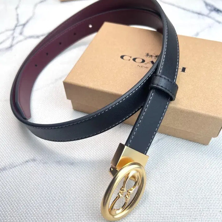 [BUNJANG] Coach Black Leather Belt Gold Buckle / 코치 블랙 가죽 벨트 금장 버클