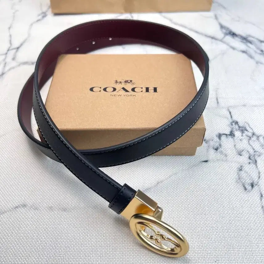 [BUNJANG] Coach Black Leather Belt Gold Buckle / 코치 블랙 가죽 벨트 금장 버클