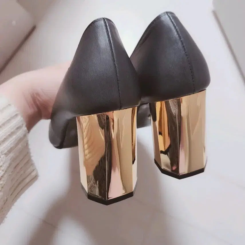 [BUNJANG] Guess Black Gold Mirror Heel Shoes / 게스 구두 블랙 골드미러힐