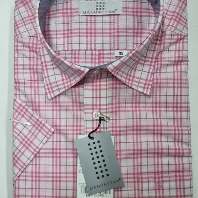 [BUNJANG] Korean Pink Check Short Sleeve Shirt New / 국산 핑크 체크 반팔 셔츠 새상품