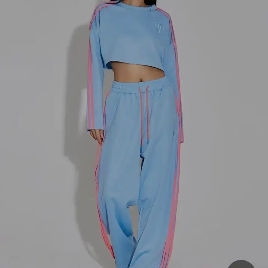 [BUNJANG] Topgirl Color-Block Cropped Sweatshirt / 탑걸 유니크한 스카이블루&amp;핑크 배색 크롭