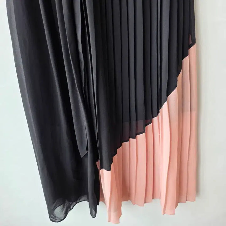 [SOLD OUT] S/시폰 플리츠 배색 원피스