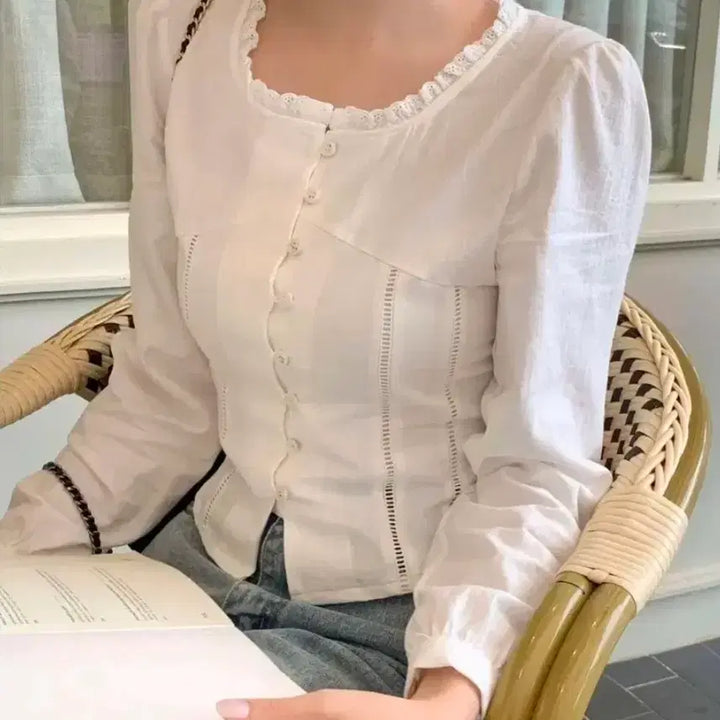 [BUNJANG] Jenio Lettersquare Blouse Ivory S / 제니오 레터스퀘어 블라우스 아이보리 s