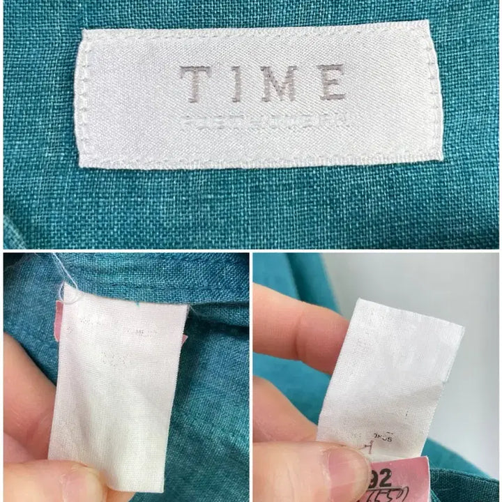 [SOLD OUT] 한섬 타임옴므 TIME 논카라 브이넥 린넨 셔츠 100 _ 청록