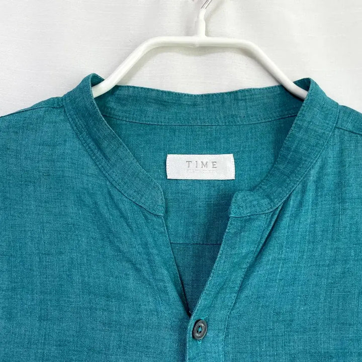 [SOLD OUT] 한섬 타임옴므 TIME 논카라 브이넥 린넨 셔츠 100 _ 청록