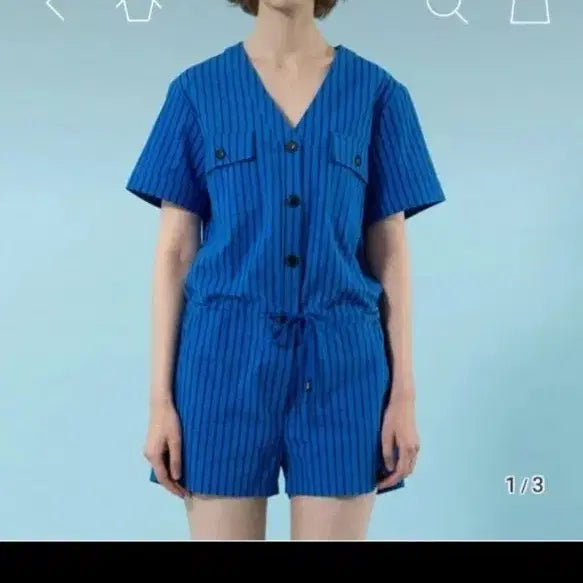 [BUNJANG] Storm London Blue Striped Romper Jumpsuit S / [새상품] 블루 스트라이프 반팔 롬퍼 점프수트 S