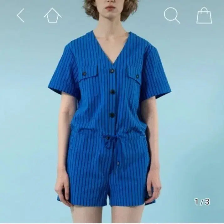 [BUNJANG] Storm London Blue Striped Romper Jumpsuit S / [새상품] 블루 스트라이프 반팔 롬퍼 점프수트 S