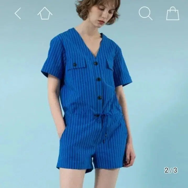 [BUNJANG] Storm London Blue Striped Romper Jumpsuit S / [새상품] 블루 스트라이프 반팔 롬퍼 점프수트 S
