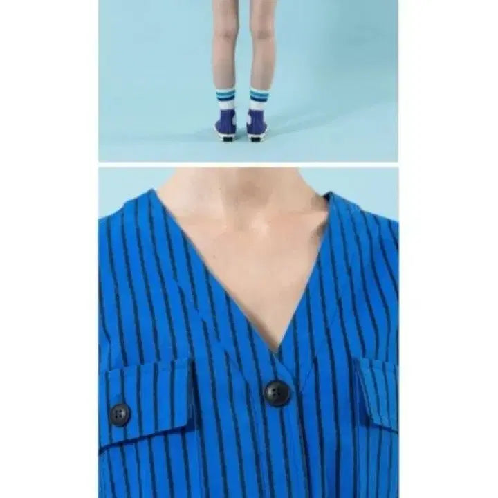 [BUNJANG] Storm London Blue Striped Romper Jumpsuit S / [새상품] 블루 스트라이프 반팔 롬퍼 점프수트 S