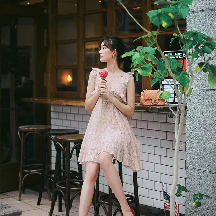 [BUNJANG] 밀크코코아 아멜리에 라인 나시 플레어 꽃 플라워 원피스 핑크 분홍 / 밀크코코아 아멜리에 라인 나시 플레어 꽃 플라워 원피스 핑크 분홍
