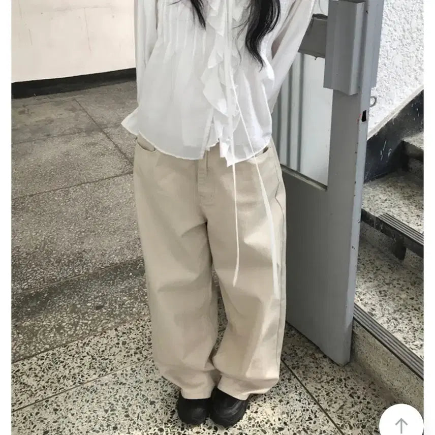 [BUNJANG] M 연베이지 모브 밑단 버튼 와이드 코튼 팬츠 바지 / M 연베이지 모브 밑단 버튼 와이드 코튼 팬츠 바지