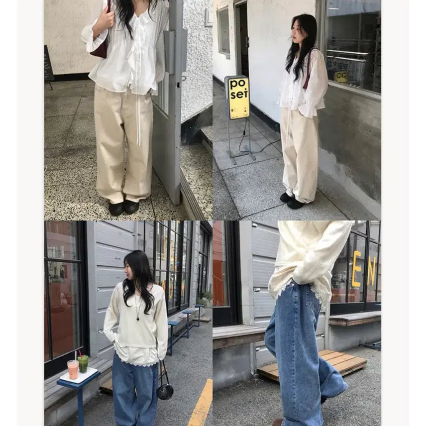 [BUNJANG] M 연베이지 모브 밑단 버튼 와이드 코튼 팬츠 바지 / M 연베이지 모브 밑단 버튼 와이드 코튼 팬츠 바지