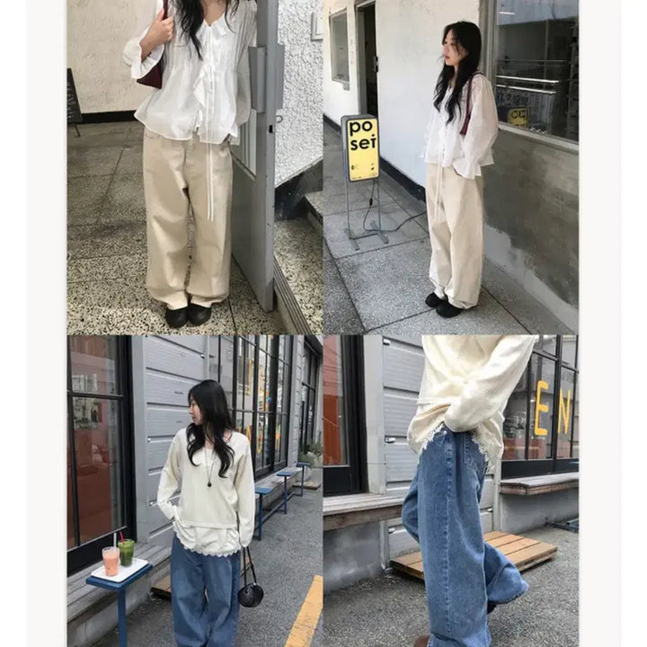 [BUNJANG] M 연베이지 모브 밑단 버튼 와이드 코튼 팬츠 바지 / M 연베이지 모브 밑단 버튼 와이드 코튼 팬츠 바지