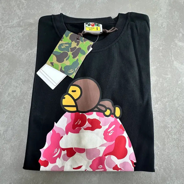 [SOLD OUT] 베이프 ABC 카모 마일로 온 빅 에이프 티셔츠 블랙 핑크 [S]