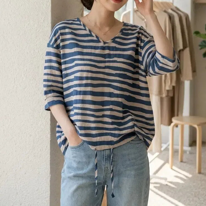 [SOLD OUT] 스트라이프 브이넥 티셔츠