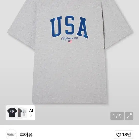 [BUNJANG] Who.A.U USA Printed T-shirt (Gray) / 후아유 USA 프린팅 반팔티 그레이