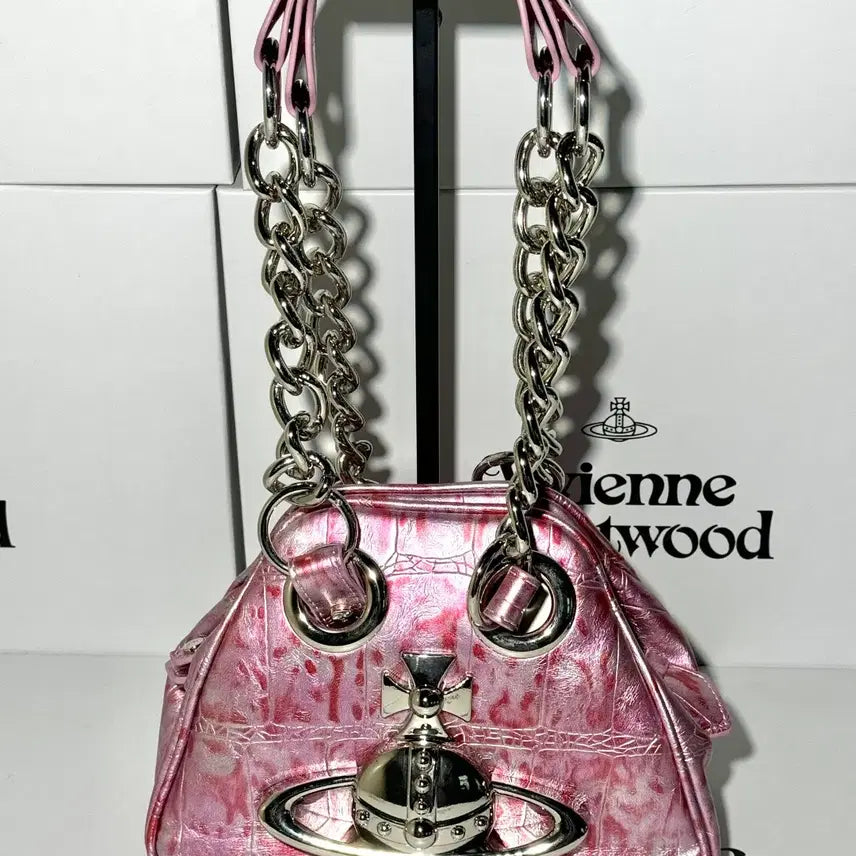 [BUNJANG] Vivienne Westwood Pink Silver Chain Clutch Shoulder Bag / 비비안웨스트우드 클러치백 숄더백 핑크 은장 체인