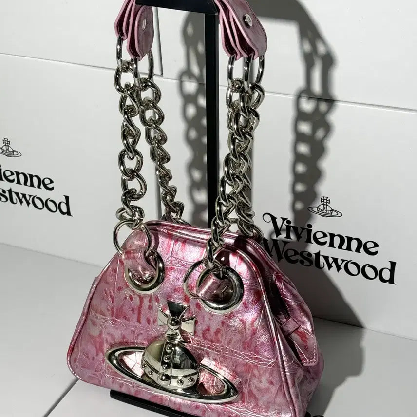 [BUNJANG] Vivienne Westwood Pink Silver Chain Clutch Shoulder Bag / 비비안웨스트우드 클러치백 숄더백 핑크 은장 체인