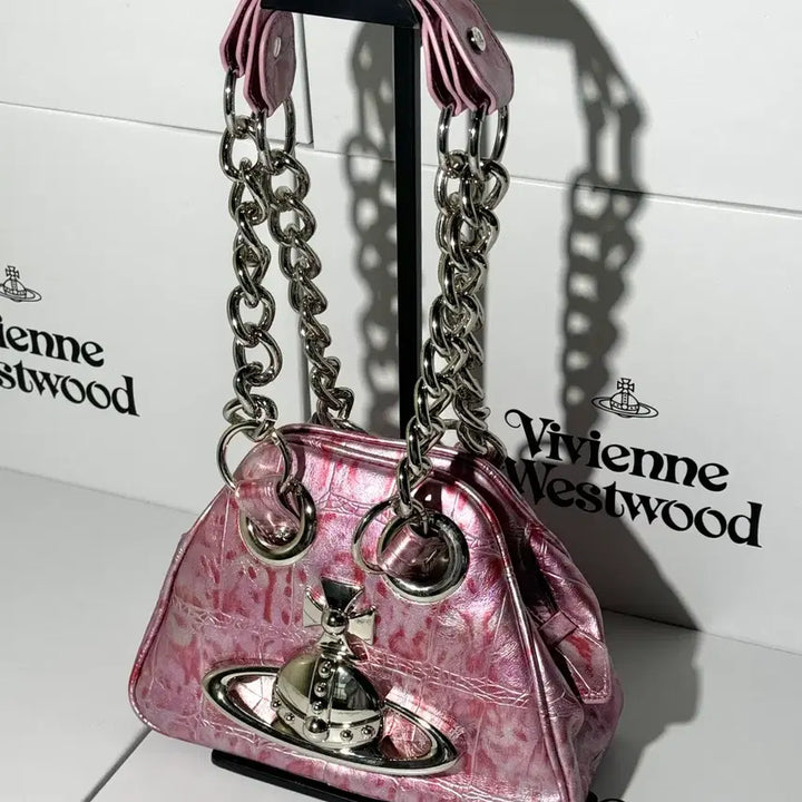 [BUNJANG] Vivienne Westwood Pink Silver Chain Clutch Shoulder Bag / 비비안웨스트우드 클러치백 숄더백 핑크 은장 체인