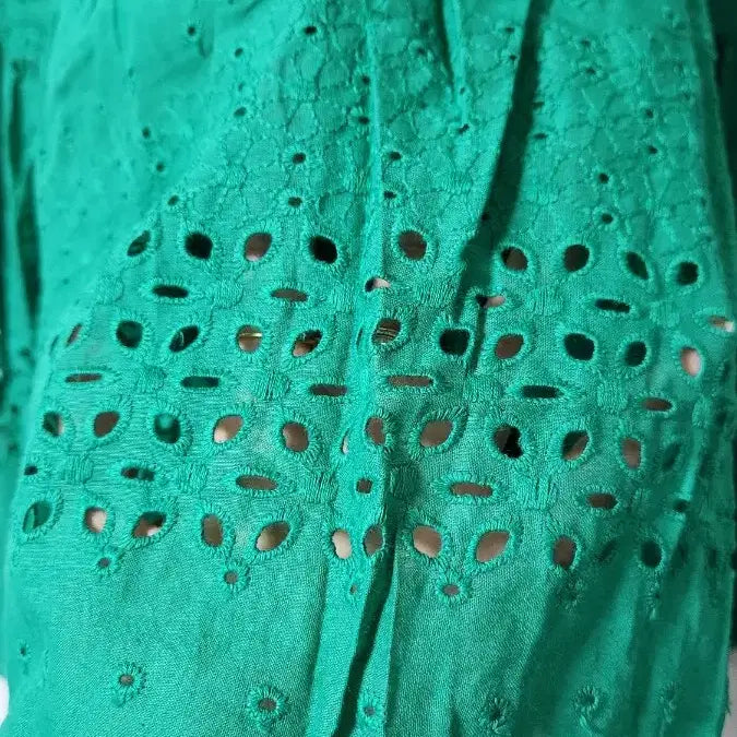[BUNJANG] Green Eyelet Punching Tiered Long Skirt / 그린 아일렛 펀칭 캉캉 롱 스커트(허리끈 포함)새상품