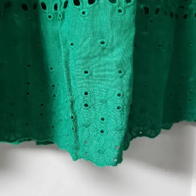 [BUNJANG] Green Eyelet Punching Tiered Long Skirt / 그린 아일렛 펀칭 캉캉 롱 스커트(허리끈 포함)새상품