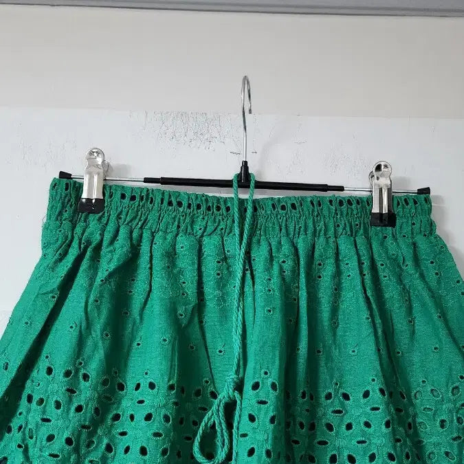 [BUNJANG] Green Eyelet Punching Tiered Long Skirt / 그린 아일렛 펀칭 캉캉 롱 스커트(허리끈 포함)새상품