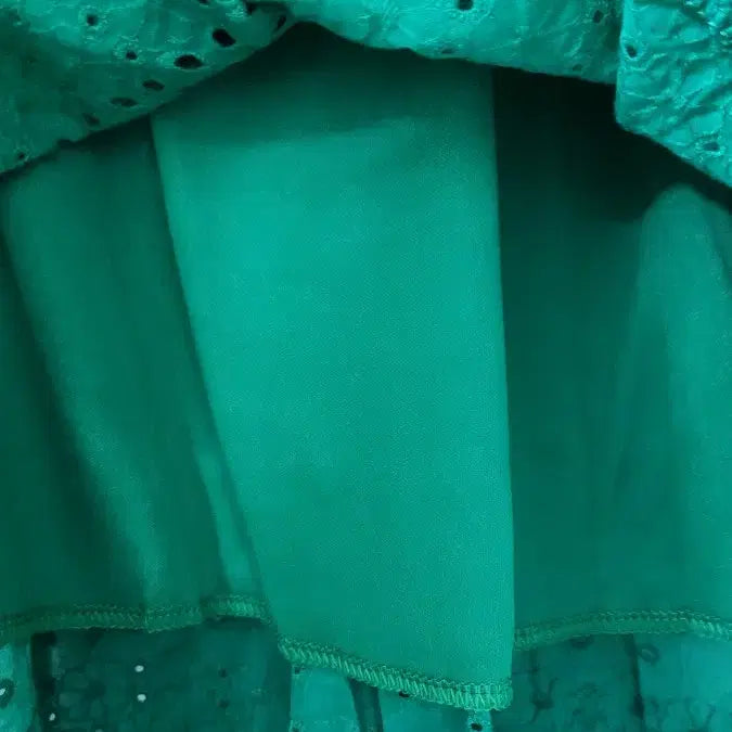 [BUNJANG] Green Eyelet Punching Tiered Long Skirt / 그린 아일렛 펀칭 캉캉 롱 스커트(허리끈 포함)새상품