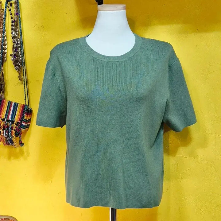 [BUNJANG] H&amp;M Ribbed Knit T-Shirt Green / H&amp;M 반팔 골지 니트 티셔츠 그린