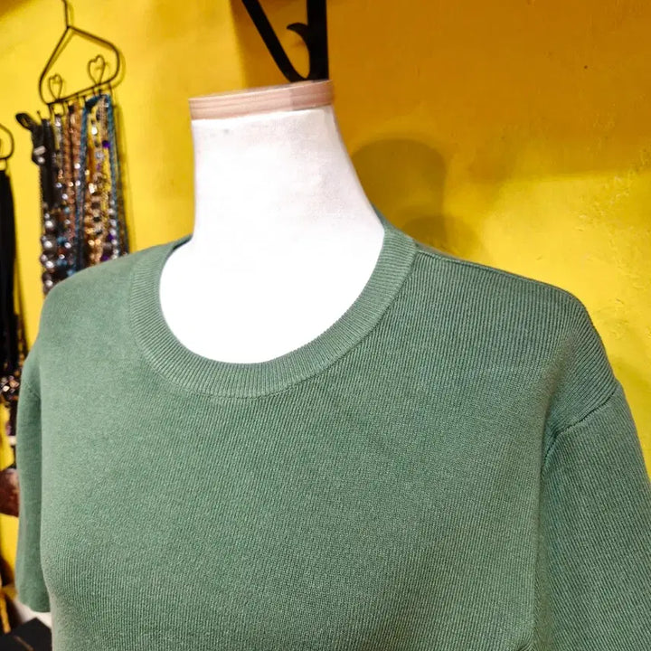 [BUNJANG] H&amp;M Ribbed Knit T-Shirt Green / H&amp;M 반팔 골지 니트 티셔츠 그린