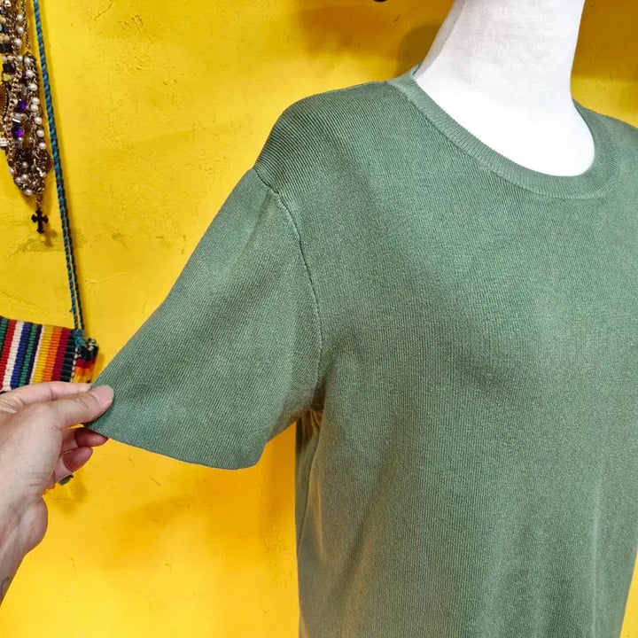 [BUNJANG] H&amp;M Ribbed Knit T-Shirt Green / H&amp;M 반팔 골지 니트 티셔츠 그린