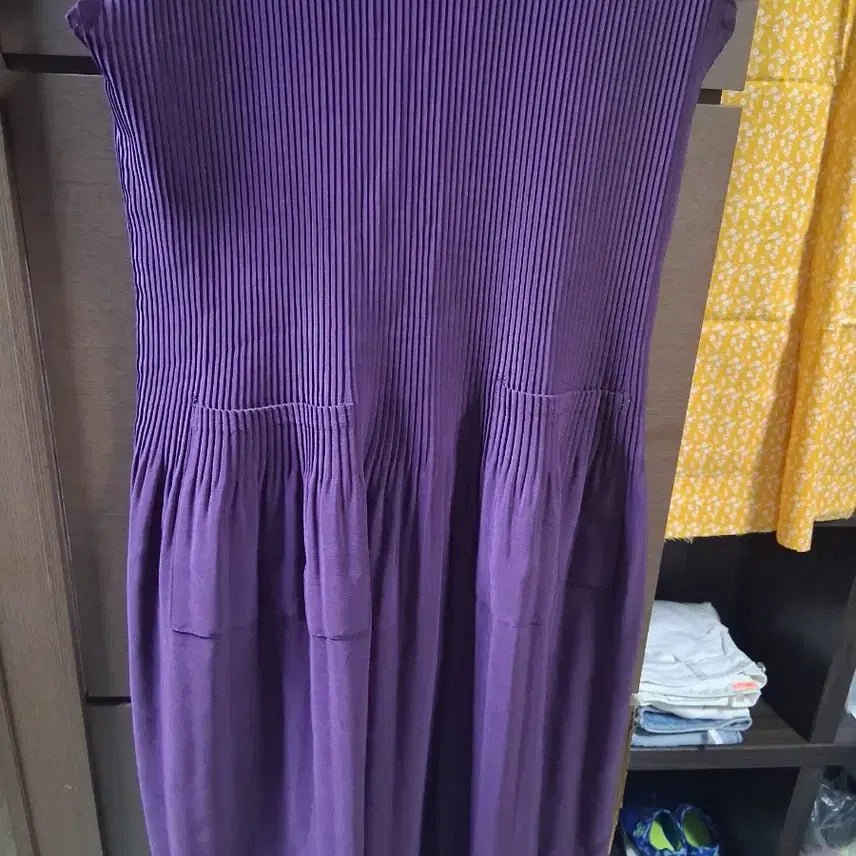 [BUNJANG] Zishen Purple Pleated Long Sleeve Dress / 지센보라색 플리츠 반팔 롱 원피스(프리)