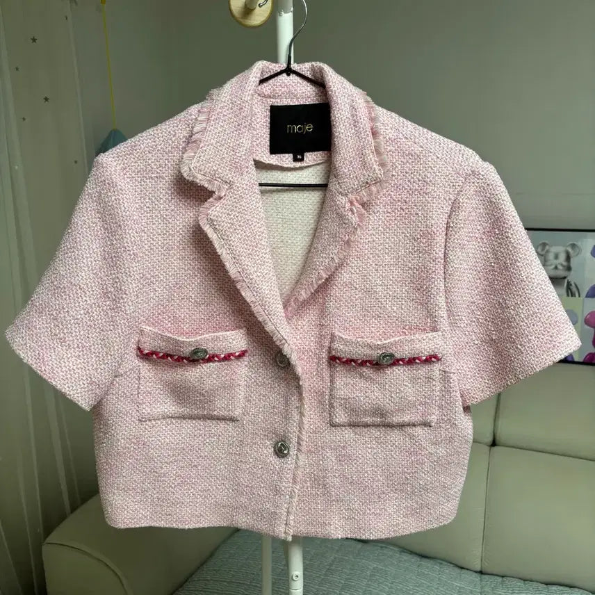 [BUNJANG] Maje Short Sleeve Tweed Jacket Pink / maje 마쥬 반팔트위드자켓