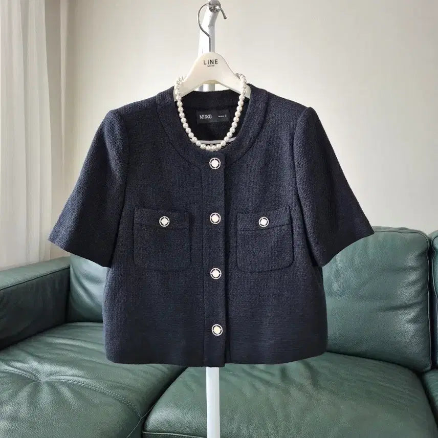 [BUNJANG] MIXXO Short Sleeve Tweed Jacket Navy Size S / 미쏘 반팔 트위드 자켓 네이비 S사이즈